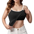 thumbnail image 2 of Women's Color Block Camisole Built In Bra Plus Size Sexy Lingerie, Contrast Tank Top Fixed Padding, Wireless Base Layer Undershirt, Stretchy Sleep Vest, 2 of 6