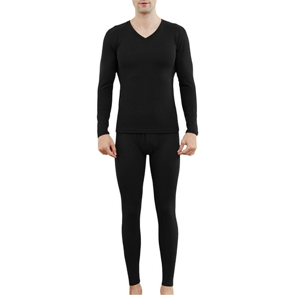 HBFAGFB Mens Thermal Underwear Set V Neck Bottoming Shirt Comfortable Warm Long Pants Black Size 4XL