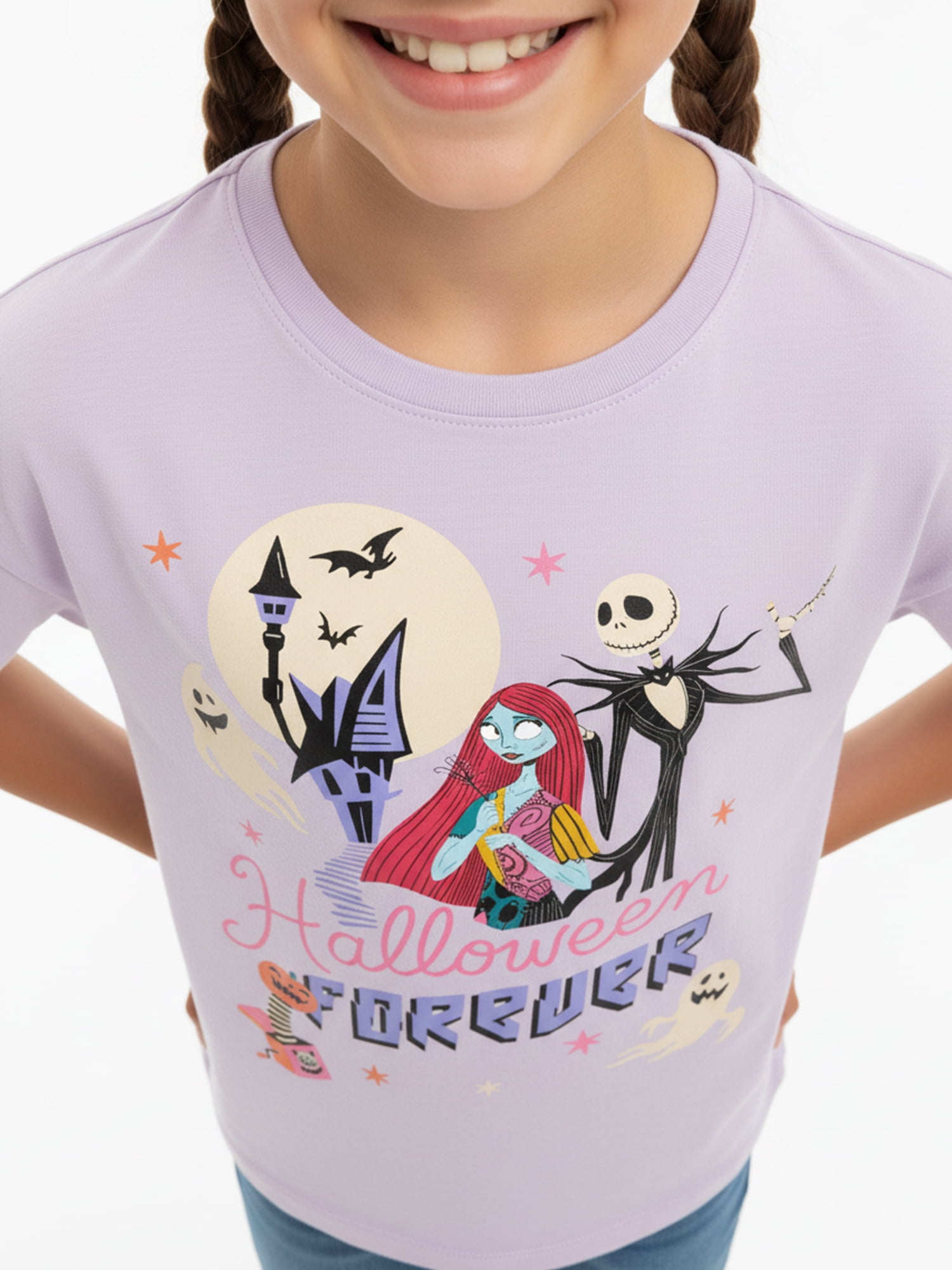 The Nightmare Before Christmas Girls' Graphic Tee with Short Sleeves, Sizes 4-16