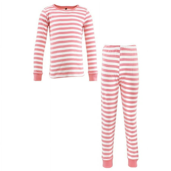 Hudson Baby Infant Girl Cotton Pajama Set, Coral Stripe, 6-12 Months