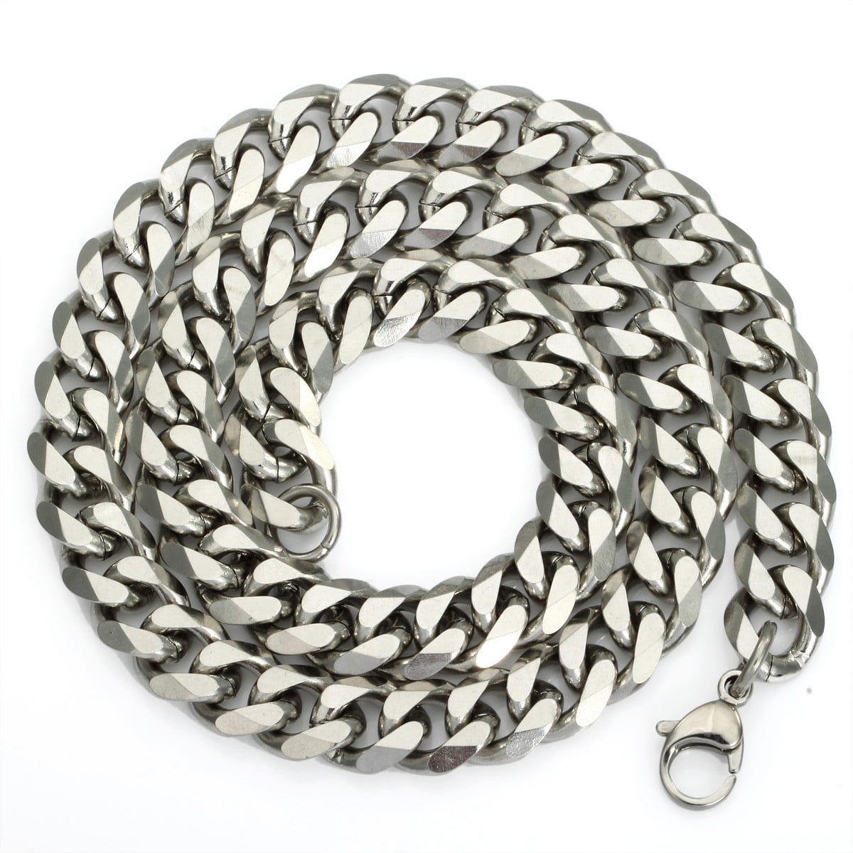 Hermah 11mm Silver Tone Stainless Steel Curb Cuban Necklace Mens Womens Chain 18-36inch
