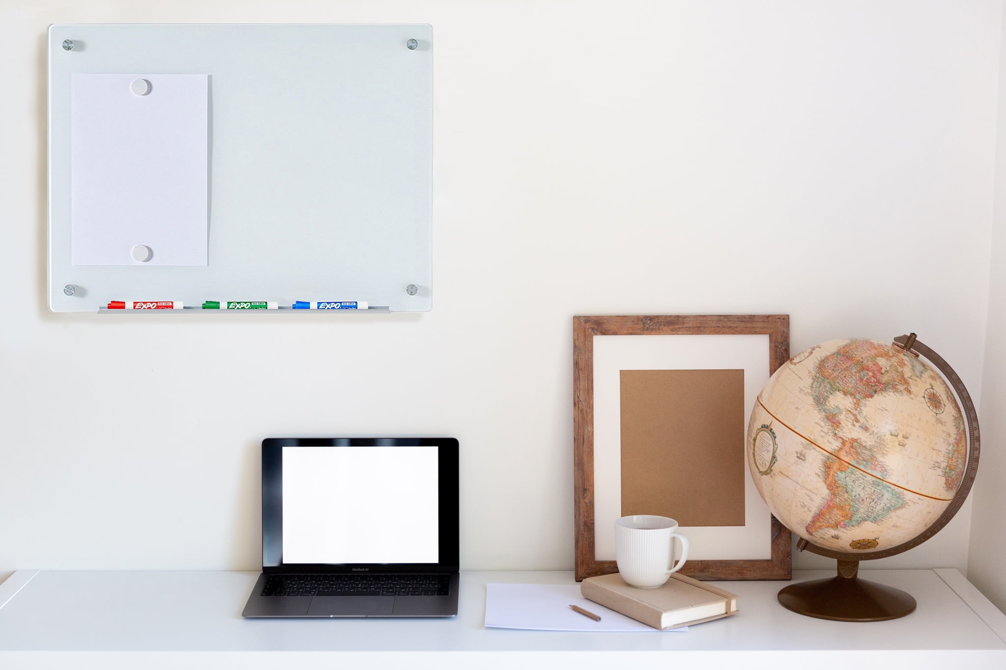 Magnetic Glass Dry-Erase Whiteboard Set - 24" x 36" - Includes Magnets, and Aluminum Marker Tray