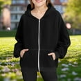 thumbnail image 2 of CYRBOKO Girls Zipper Sweatershirts, Hooded Fall Long Sleeve Casual Athletic Outerwear Black Size 14-15 T, 2 of 7