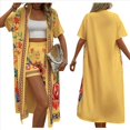 thumbnail image 2 of Bohemio Floral de Corta para Mujer, Talla Grande, con Abertura Frontal, Conjunto de 2 Piezas para Verano Amarillo S, 2 of 7