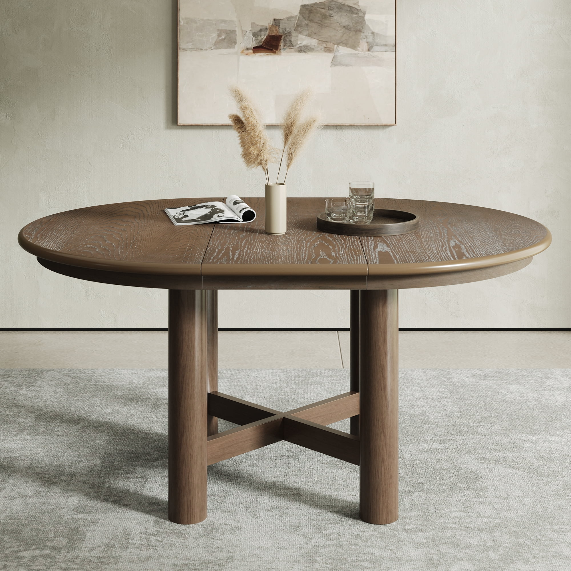 Euroco 47"-63" Extendable Round Dining Table for 4-6,Modern Oval Kitchen Table with Removable Leaf and Heavy Duty Wood Base,Space Saving for Kitchen Living Room,Espresso