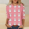 thumbnail image 2 of Jinhomg Women's Easter Day Shirt 2025 Trendy Rabbit Printed Tunic Tops Casual Comfy 3/4 Length Sleeve Crew Neck Spring Holiday Blouses Hot Pink XL, 2 of 6