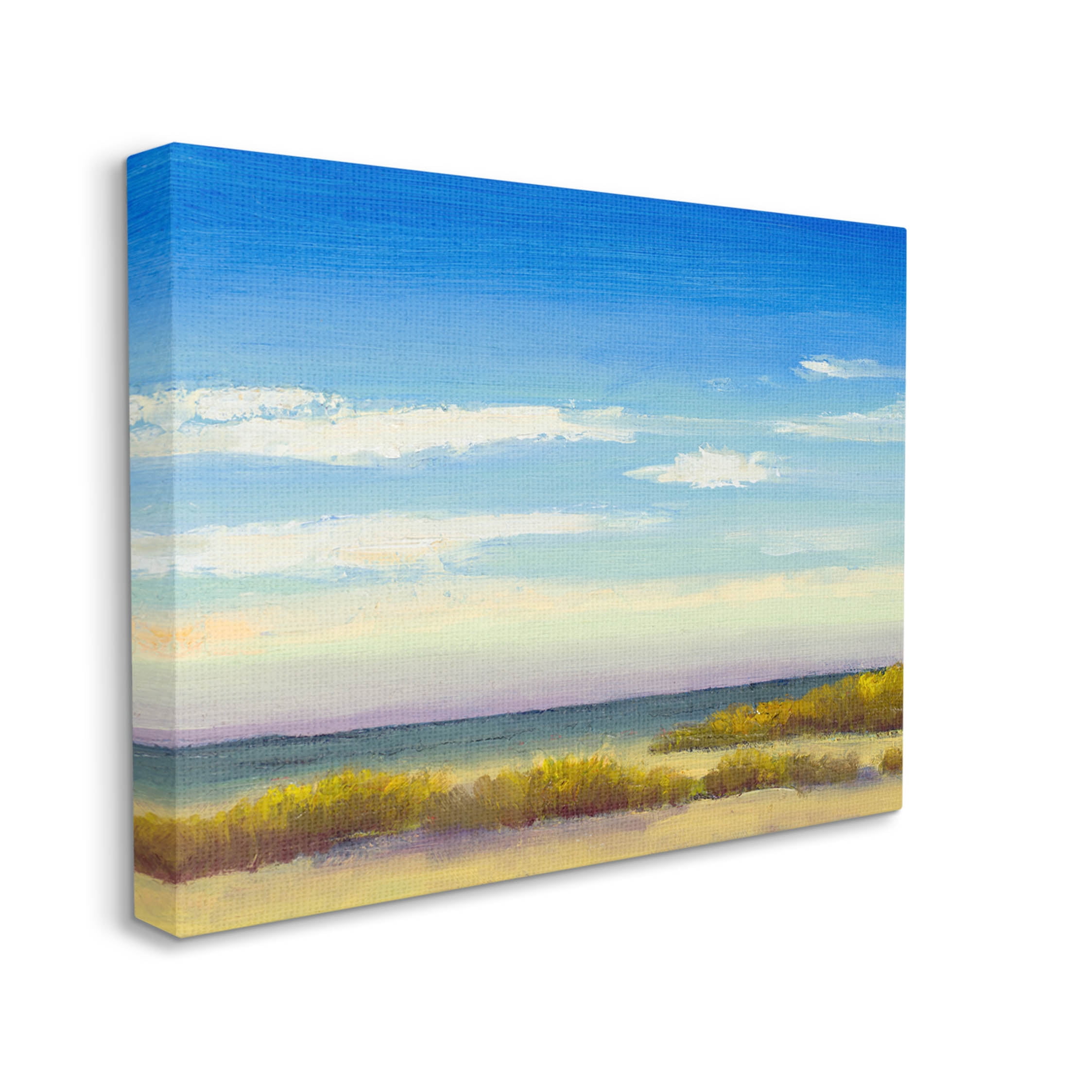 Coastal Beach Vivid Blue Sky Coastal Painting Gallery Wrapped Canvas Print Wall Art