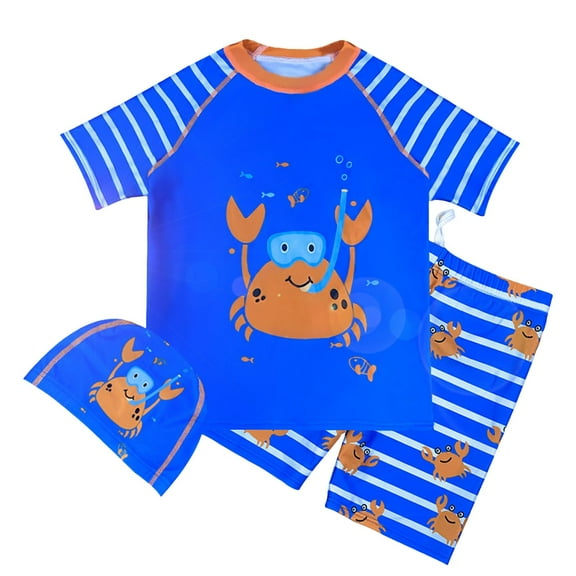 Gubotare Swimsuit Boys Summer Swimsuits for Boys Toddler Set 2 Piece Quickdry Ptints Swim Trunks Swimwear Set (Blue,9-10 Years)