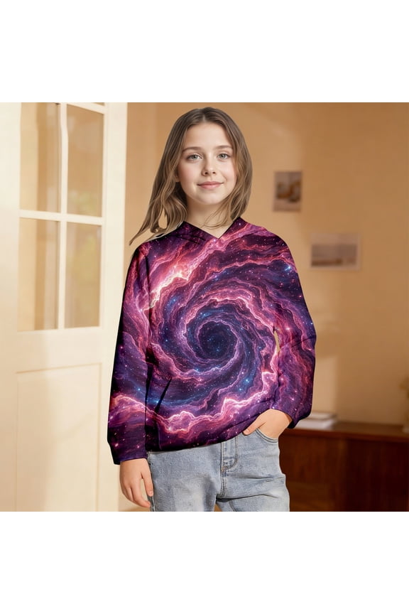 Girls 3D Solar System Graphic Hoodies Long Sleeve Sweatshirt Kangaroo Pocket Fashion Heavyweight Casual Winter Pullover Top