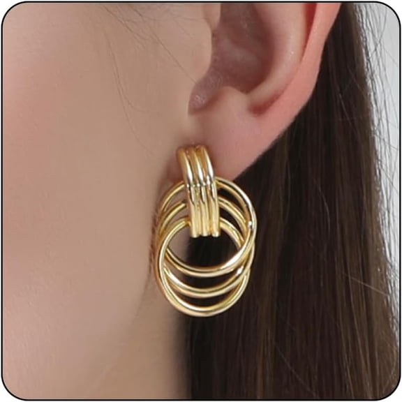 Gold Sliver Click On Earrings For Women,14K Gold Plated Chunky Hoop Clip Earrings No Piercing Fake Earrings[Z1]