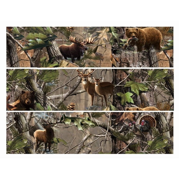 Camouflage Scenery Moose Bear Deer Turkery Trees Edible Cake Topper Image Strips ABPID05796