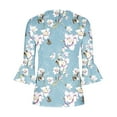 thumbnail image 3 of ZVAVZ Prime Deals of The Day Floral Tops for Women Trendy Button Pleated Blouses Summer 3/4 Sleeve Pullover Loose Fit Flowy Hem O-neck Shirts, 3 of 5
