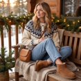 thumbnail image 7 of Women's Crew Neck Button Down Cardigan Sweater Fair Isle Snowflake Pattern Soft Knit Color Block Outerwear for Fall Winter, 7 of 7