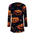 thumbnail image 4 of WTOBBY Women's Fashion Casual Halloween Printed Mid-Length Cardigan Jacket Asymmetrical Hem Cover Up Long Sleeve Open Front Lightweight Top,Saffron 2XL, 4 of 6