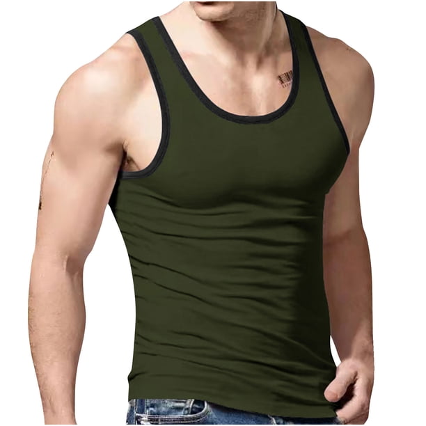 Hombres Camisetas de Verano de Punto de Raya Vertical Deportes de Fitness Cuello Redondo Camiseta
