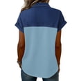 thumbnail image 4 of Nestiefly Denim Shirts for Women Button Up V Neck Lapel Collar Casual Short Sleeve Fashion Patchwork Western Blouses 2026 Sky Blue 3XL, 4 of 5