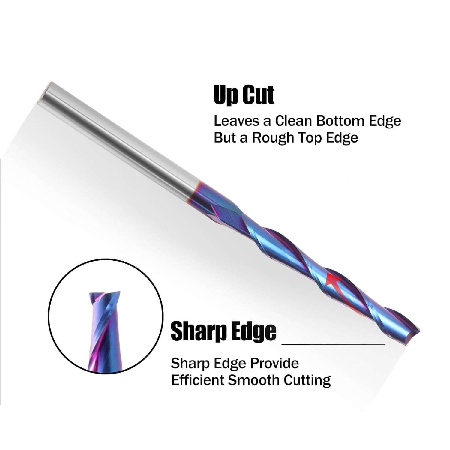 ABPETE Extra Long CNC Spiral Router Bits Up Cut 1/4 inch Shank, 2 inch Cutting Length，1/4 Carbide End Mill, 4 Inch Total Length Nano Blue Coated Spiral CNC Router Bit for Wood Carving