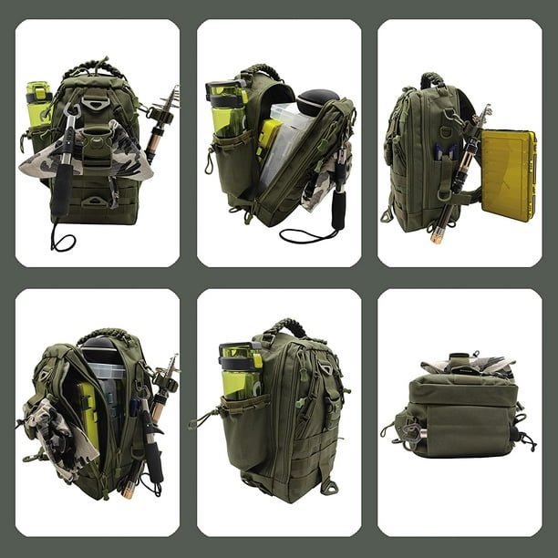 Fishing Backpack Fishing Tackle Bag with Rod Holder Tackle Box Bag Fishing  Gear Shoulder Backpack - Standard(15*9*6)-army Green