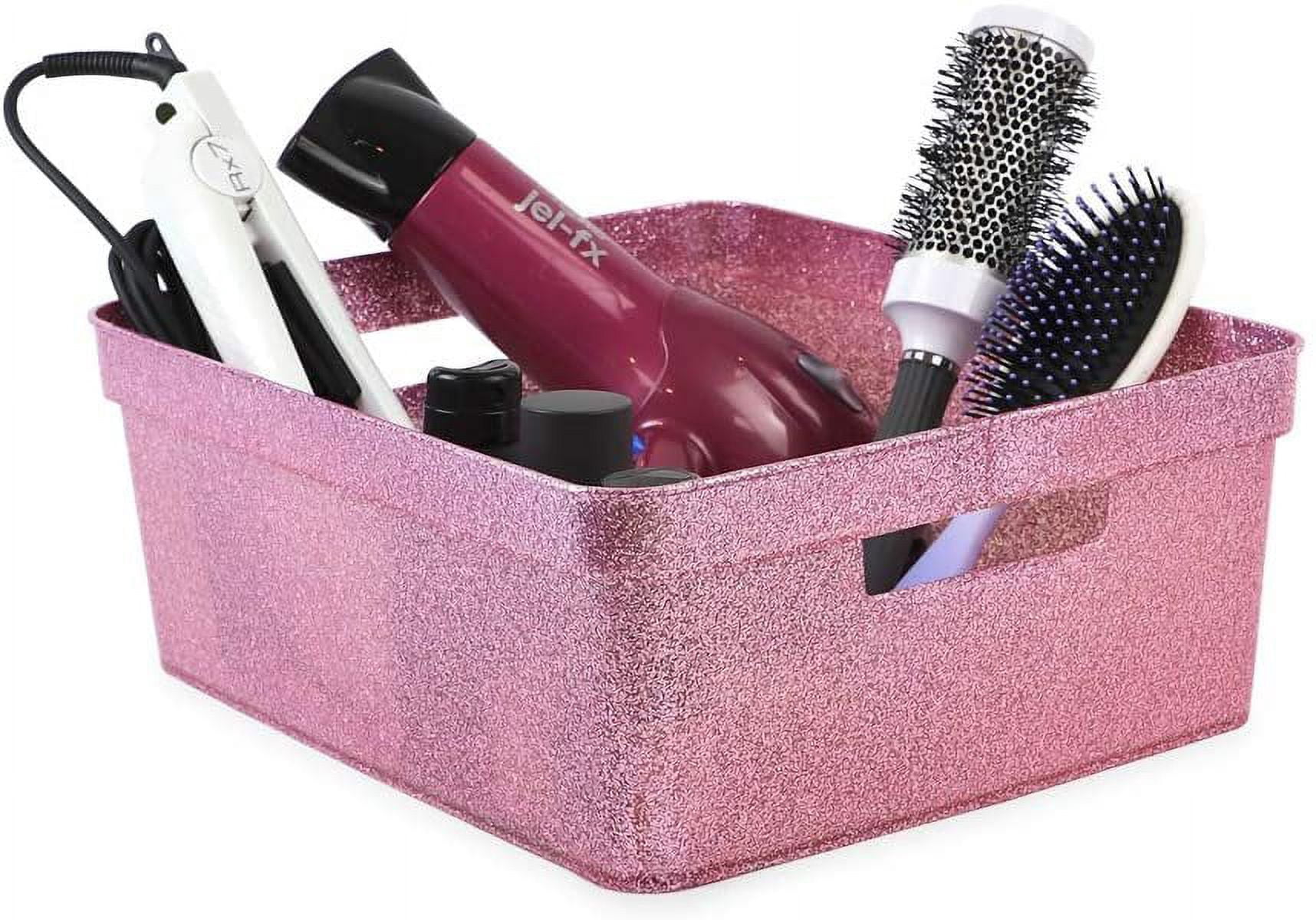 Isaac Jacobs Medium Glitter Storage Bin 14 x 11.5 x 5.5 Set w/Cut-Out Handles, Plastic Organizer, Multi-Functional, Home Storage Solution, Kids Playroom, Bedroom, Closet 2, Pink
