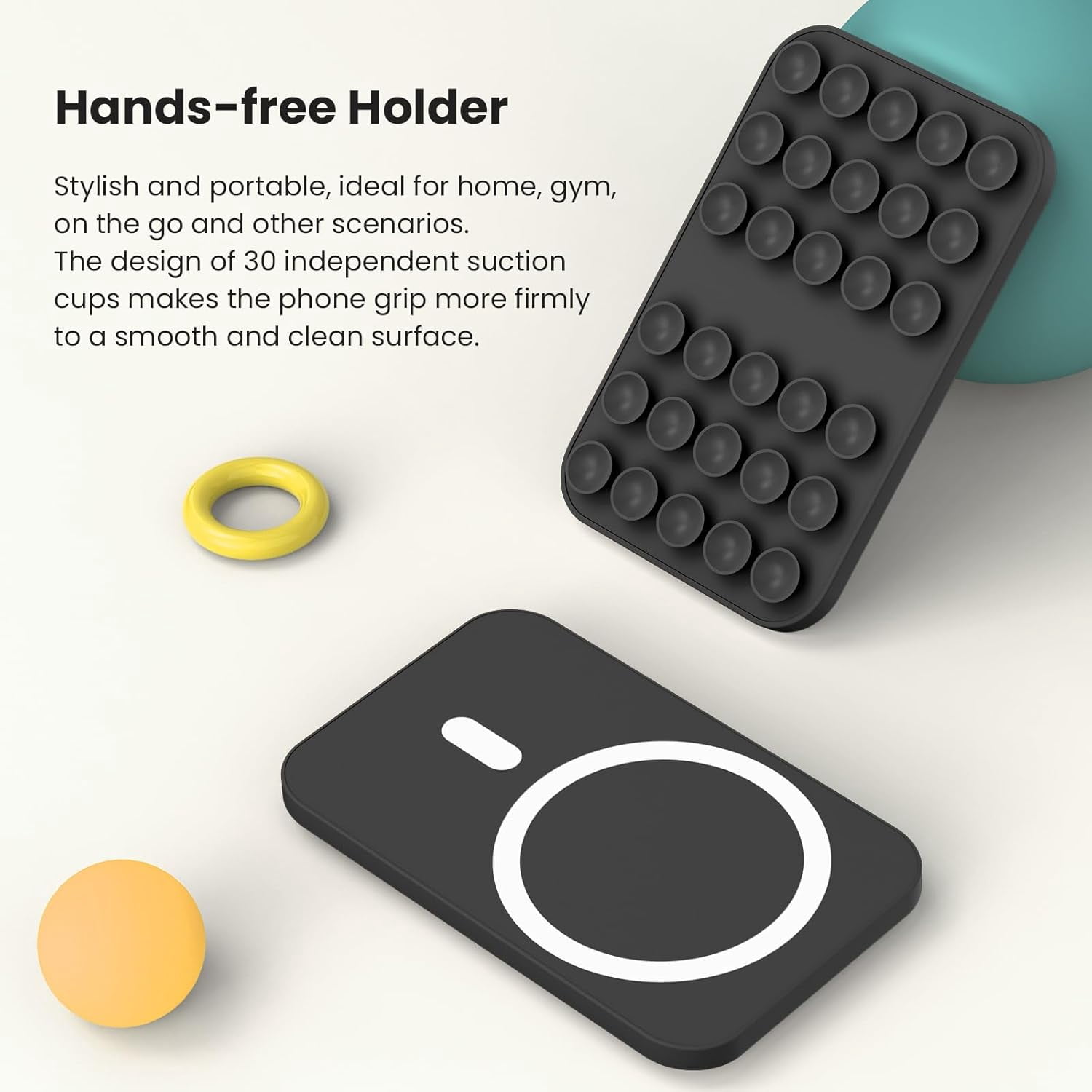 MKEUDQ-Patented Magnetic Sticky Phone Suction Grip Mount for MagSafe Case,Magnet Silicone Portable Stand Holder for iPhone 16/15/14/13/12 Series and Android, Hands-Free Selfies and Videos