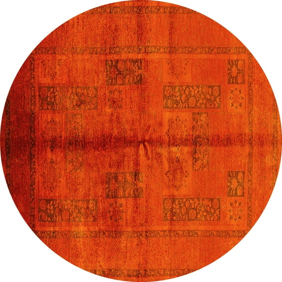 Ahgly Company Machine Washable Indoor Round Oriental Yellow Industrial Area Rugs, 5' Round