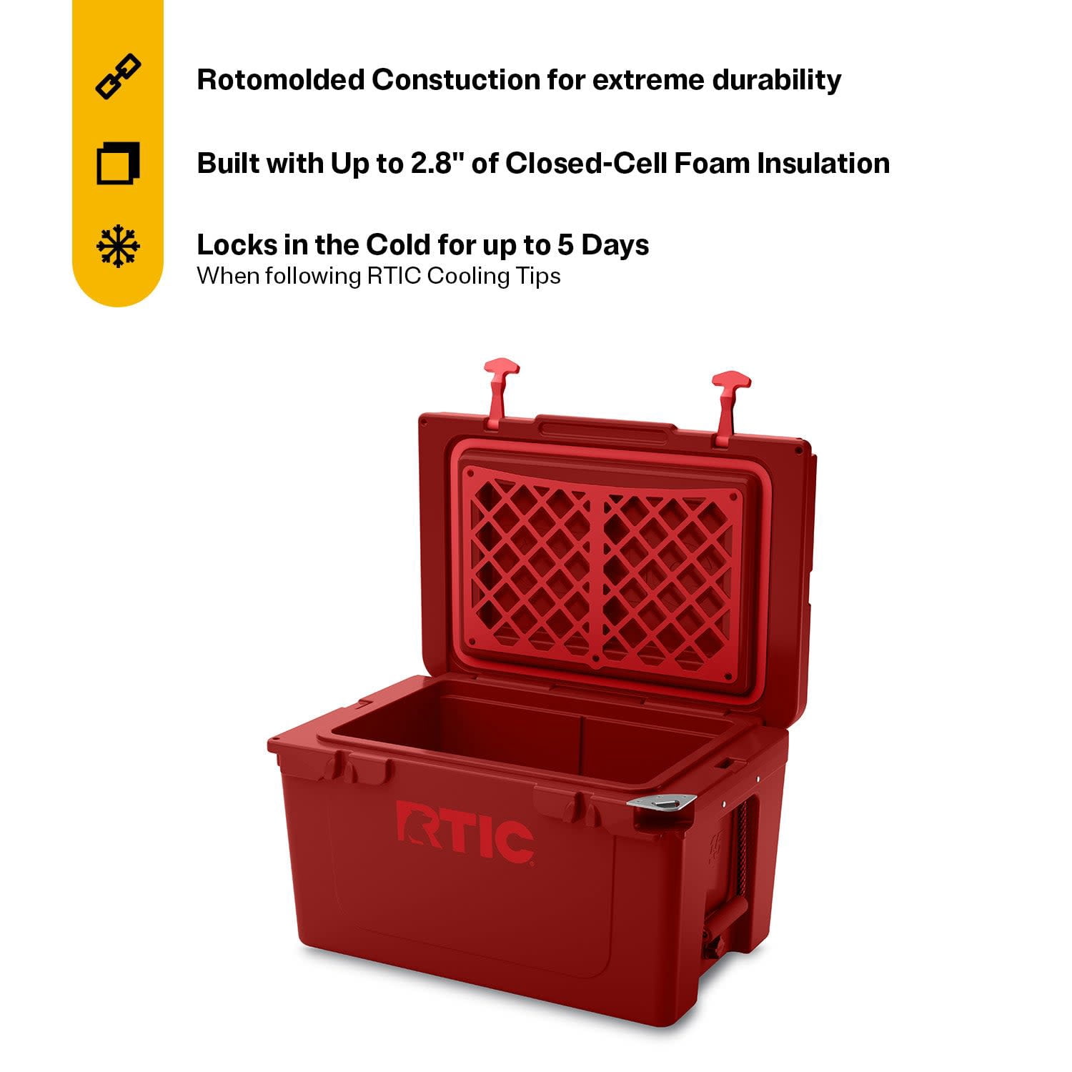 RTIC 45 QT Ultra-Tough Rotomolded Hard-Sided Ice Chest Cooler, Fits 60 Cans, Black Cherry