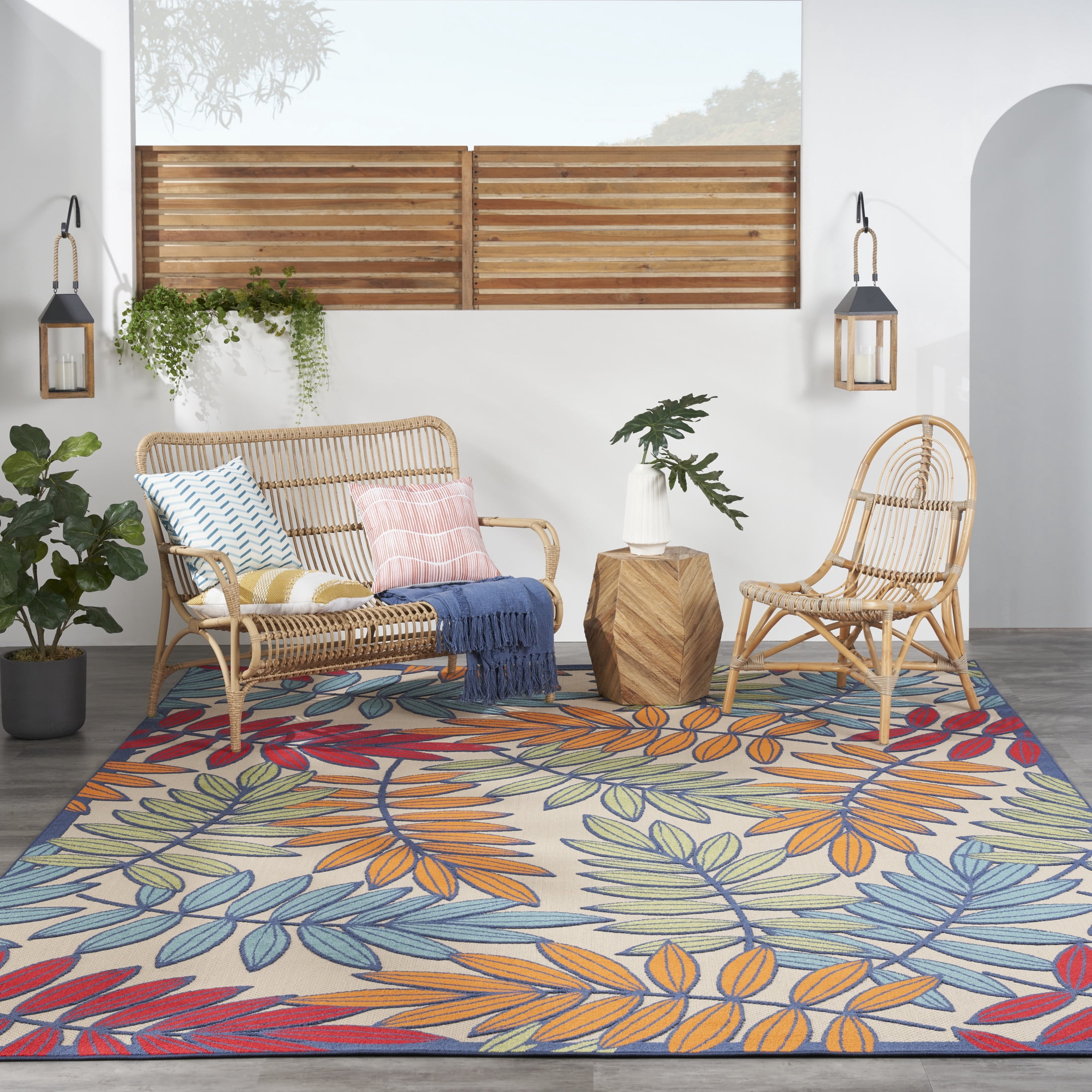 Nourison Aloha Indoor/Outdoor Tropical Botanical Multicolor 10' x 14' Area Rug, (10' x 14')