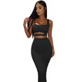 thumbnail image 7 of Women's Solid Sexy Spaghetti Strap 2‑Piece Dress Set Hollow‑Out Waist Ruched Bodycon Pencil Long Skirt Outfit for Party Gathering, 7 of 7