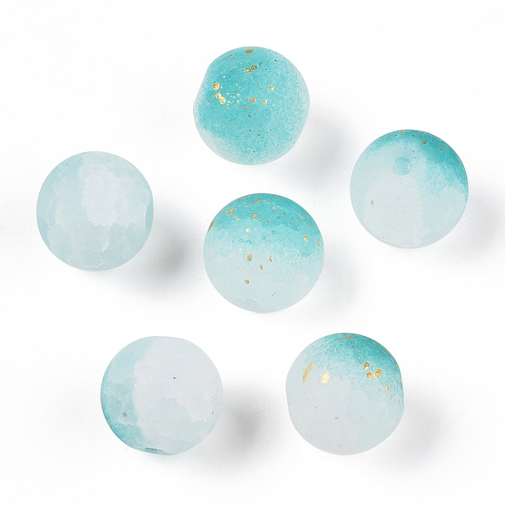 1000 g Frosted Baking Painted Crackle Glass Beads with Glitter Powder Two Tone Round Light Sea Green 10x9.5mm Hole: 1.8mm 780pcs/1000g