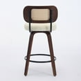 thumbnail image 6 of Set of 2 26" Counter Height Bar Stools, Rattan Cane Back & Upholstered Seat Swivel Stools with Walnut Frame for Kitchen Island/Bar (Walnut/Beige), 6 of 9