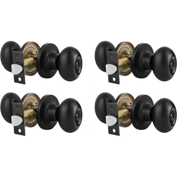 EcoNesxp Pack of 4 bathroom door handles with locks Oval matte black door handles interior bedroom keyless privacy door locks