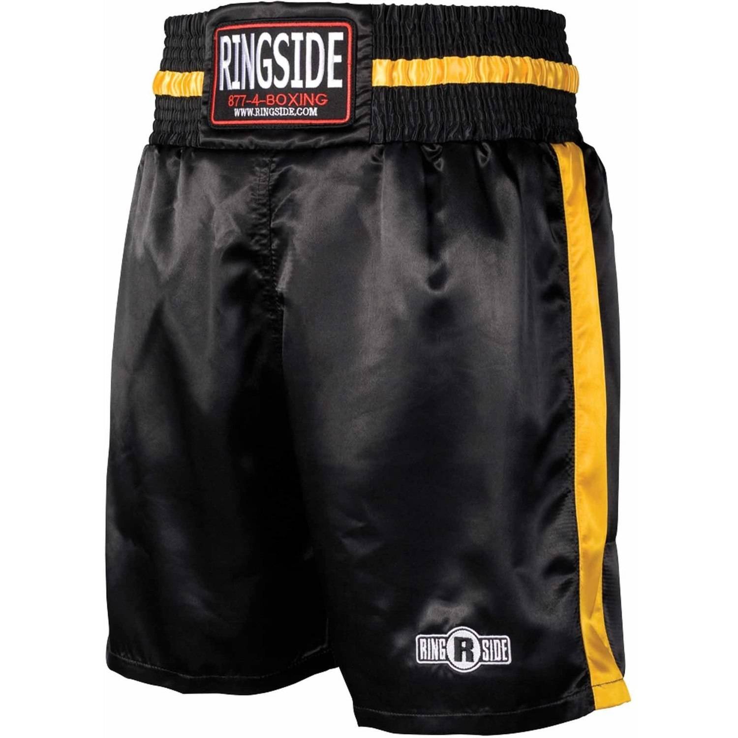 Ringside Pro Style Polysatin Boxing Trunk, Black and Gold