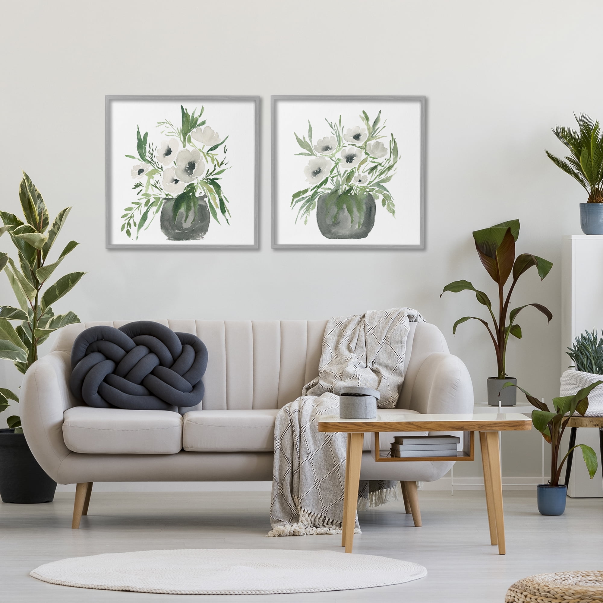 Stupell Industries White Anemone Vases 2 Piece Gray Framed Giclee Art Set, design by Lucille Price