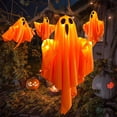 thumbnail image 3 of Halloween Light-Up Hanging Ghost Decorations, 20" Spooky Glowing Ghost with LED Lights, Cute Orange Fabric Flying Ghost Ornament for Indoor Outdoor Porch, Yard, Tree, Party Decor (2 Pack), 3 of 15