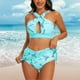thumbnail image 2 of Gibobby Conjunto de bikini para mujer Paquete de estilo de falda de bikini europeo y americano Traje de baño de dos piezas estampado sexy(Azul claro,M), 2 of 3