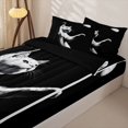 thumbnail image 3 of Homewish Minimalist Cat Animal Zipper Full Size Comforter Sets with Fitted Sheet and 2 Pillowcases,Football Games Zipper Bedding Set,Black White,Black Reversible,4pcs, 3 of 8