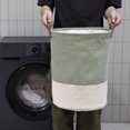 thumbnail image 6 of Sea Team Collapsible Large Canvas Laundry Basket with Lid and Handles, 13.8 x 13.8 x 17.7 inches, Green Stripe, 6 of 7