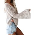 thumbnail image 3 of Long Sleeve Hollow-Up V-Neck Women Drawstring Knit Sweater Tops, 3 of 3