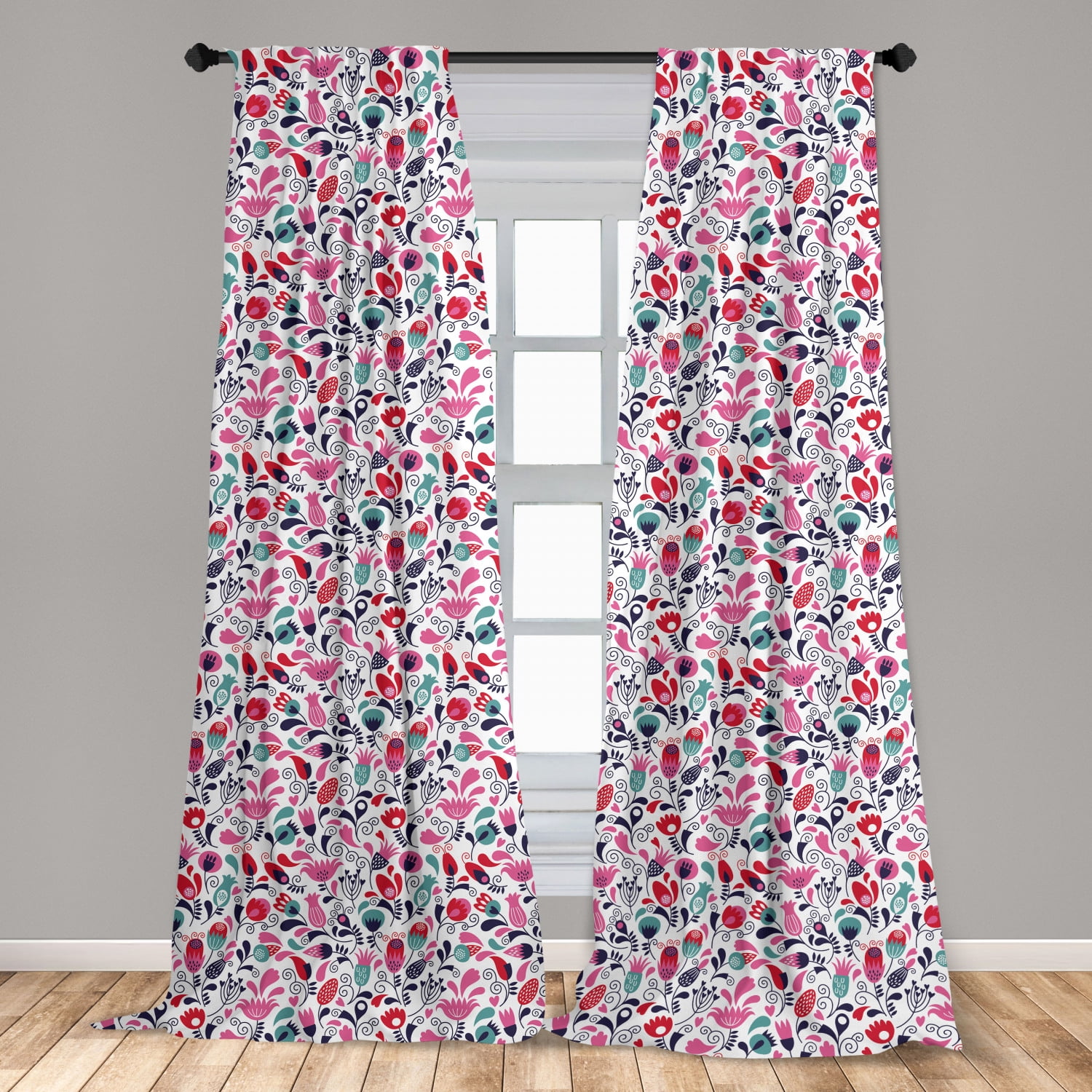 Tulip Curtains 2 Panels Set, Floral Background with Linked Swirling ...
