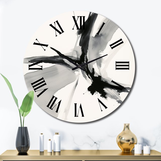 Designart "Neutral Abstract Expression IV" Abstract Shapes Oversized Wall Clock