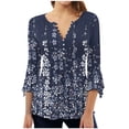 thumbnail image 2 of ICHUANYI Clearance Fashion Women's Summer V-Neck 3/4 Sleeve Print Casual T-shirt Blouse(Navy, XL) ICHUANYI WER2023081016773, 2 of 5