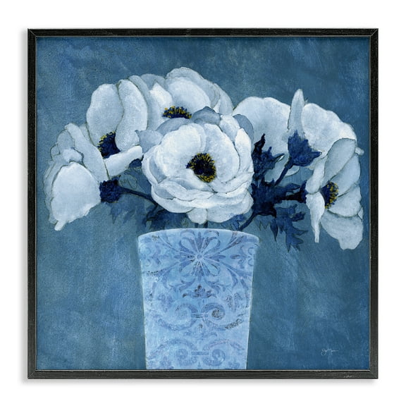 Stupell Industries Patterned Vase Flowers Plants & Flowers Painting Black Framed Art Print Wall Art, 12 x 12