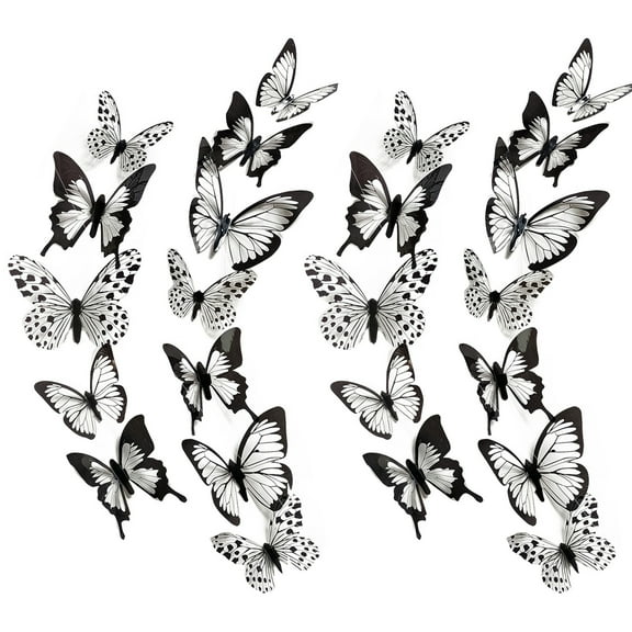 JeashCHAT 24pcs Decal Wall Stickers Home Decorations 3D Butterfly Black White