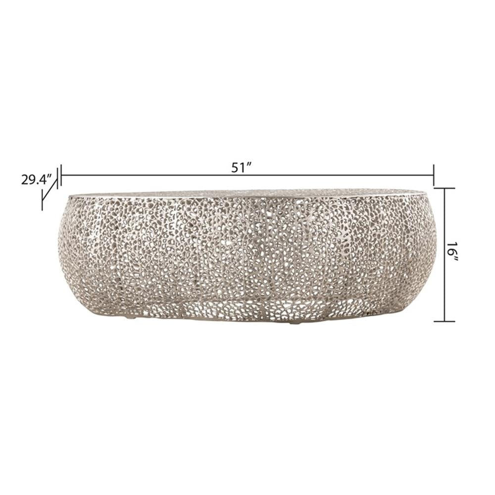 Pemberley Row Aluminum Silver Coffee Table Oval Stylish 51"W x 29.5"D x 16"H