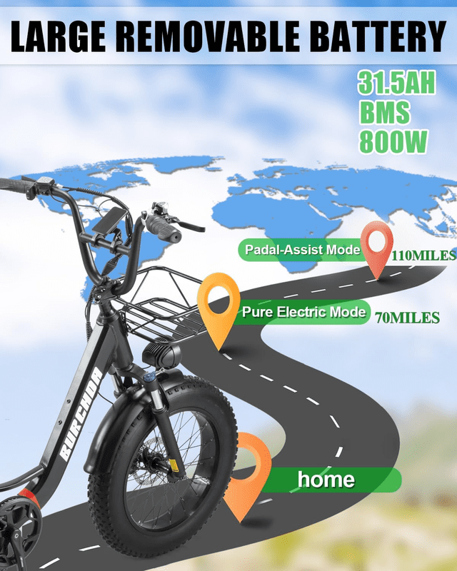Electric Bike for Adults 20'', 800W UL2849 48V 32AH 110Miles Long Range Ebike up to 30mph Full Suspension E-mountain bike 4.0 Fat Tire Off-road, 2 Seats outdoor Dual Disc Brakes Electric bicycle