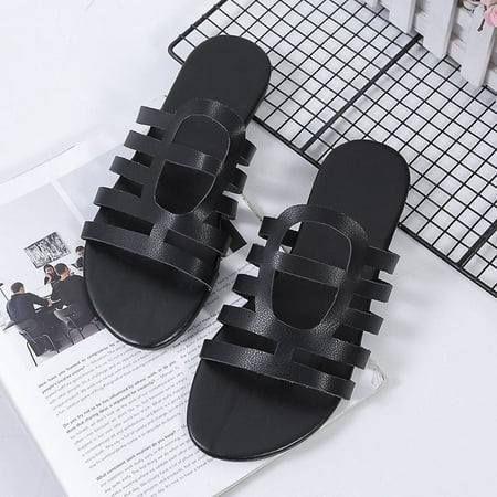 

absuyy Womens Wedge Sandals Open Toe Fashion Casual Summer Slide Sandals #884 Black