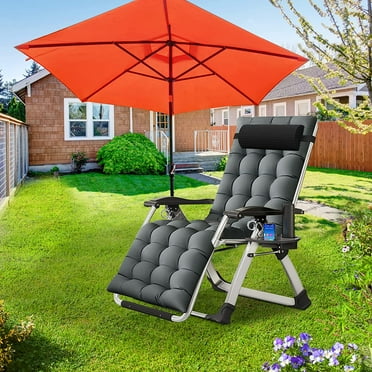 ABORON Zero Gravity Chair, Outdoor Padded Lounge Chair with Side Table, Zero Gravity Recliner Chair with Removable Cushion & Headrest
