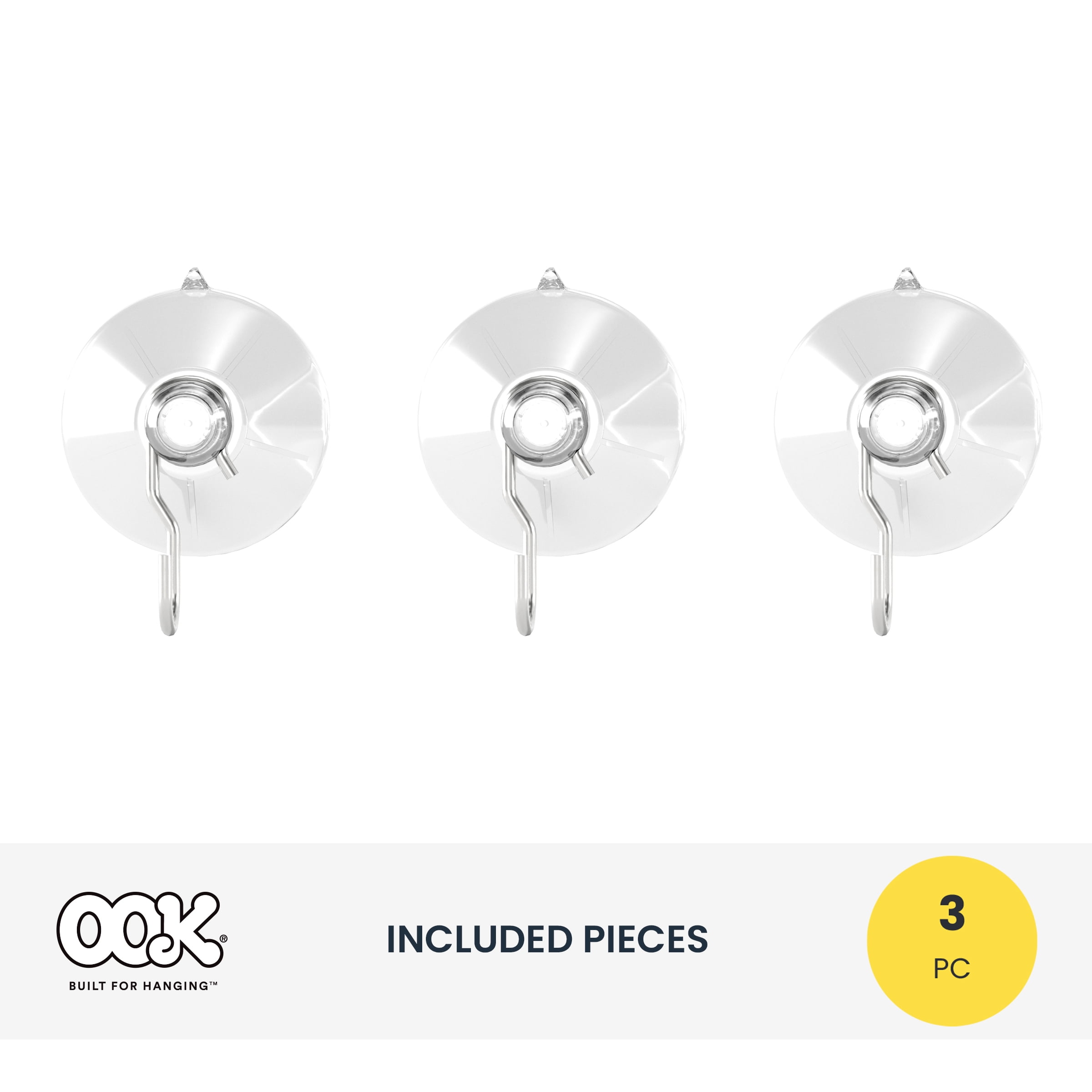 Ook Suction Cup Hooks, Suction Cup Hangers, Large, 5 lbs, PVC, Clear, 3 pack