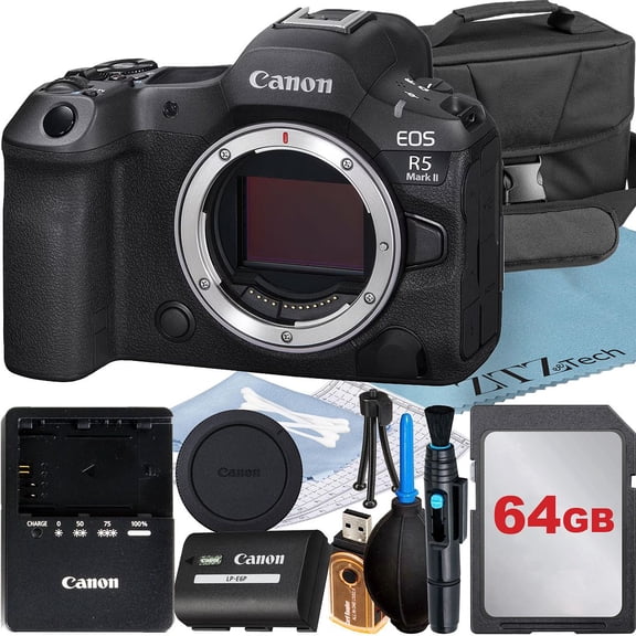 Canon EOS R5 Mark II (International Version) Mirrorless Camera (Body Only) with 64GB Memory Card   Case   ZeeTech Accessory Bundle
