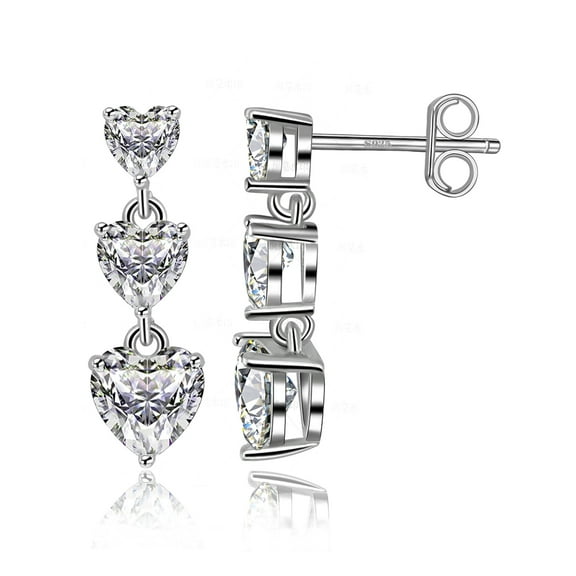 18k White Gold Plated 925 Sterling Silver 5A CZ Diamond Stud Dangle Earrings Women Jewelry